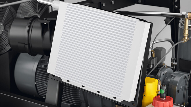 Sériovo zabudovaný dochladzovač stlačeného vzduchu v stavebných kompresoroch radu MOBILAIR od spoločnosti KAESER KOMPRESSOREN.